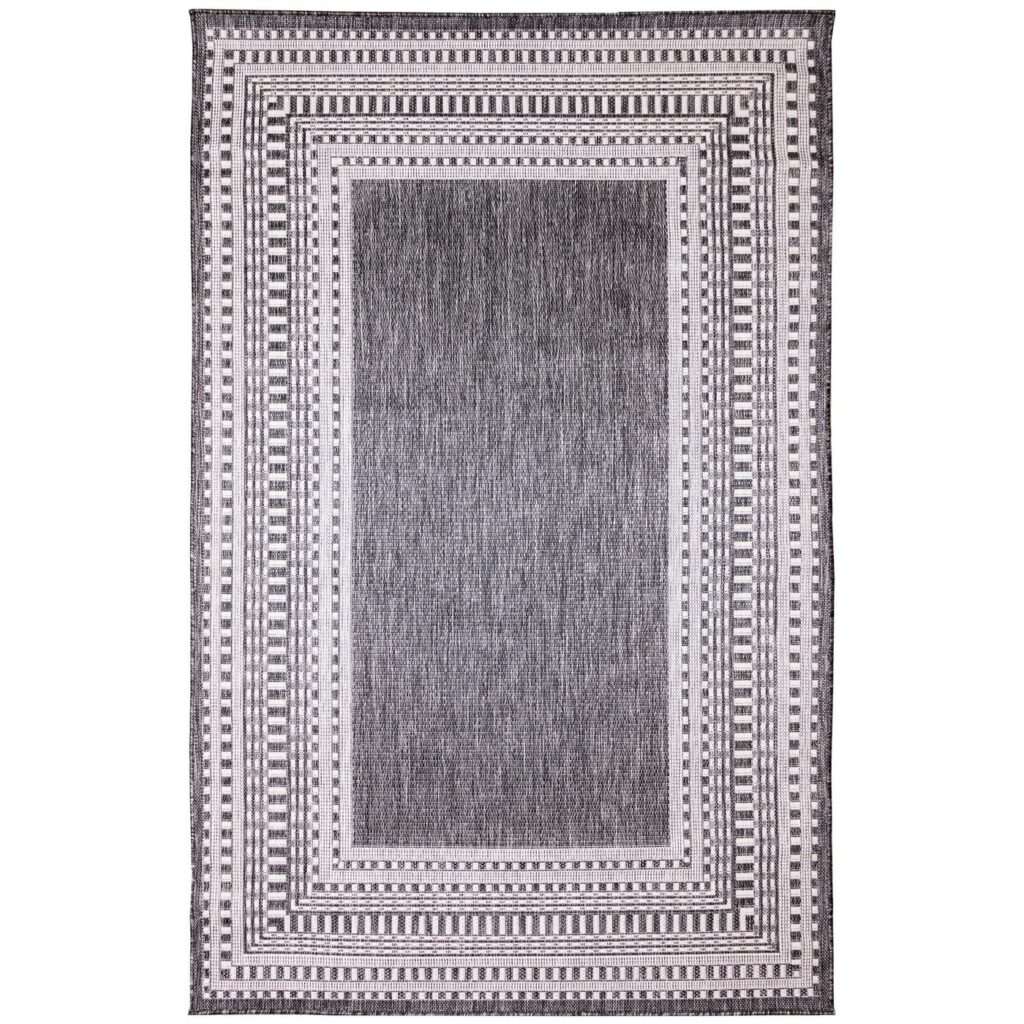 Etched Border Area Rug in Charcoal