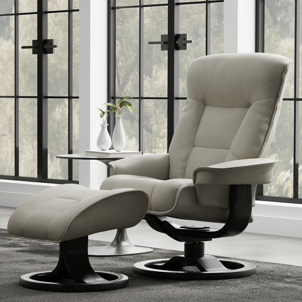 Bergen Leather Recliner and Ottoman