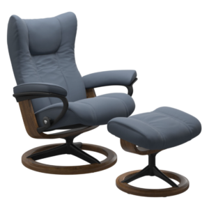 Wing Recliner and Ottoman in Paloma Sparrow Blue (Medium)