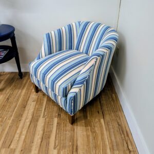 Barrel Chair in Lotus Blue Fabric